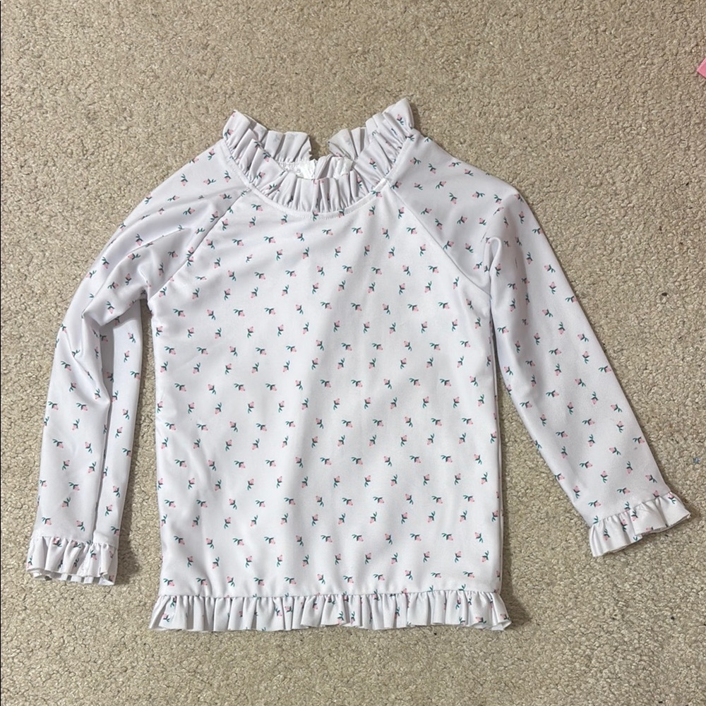 Kids Ruffled White with Rosebuds Swim Coverup